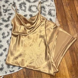 Vintage 90s style silk like slip dress gold
